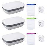 LumenTY 3 stück Seifendose Seifenschalen Box mit Abdeckung Reise Seifenkiste Camping Seifenschalen Box seifendose Reise wasserdicht Haken mit Nylon Seifenbeutel und Edelstahl-Saugnapf
