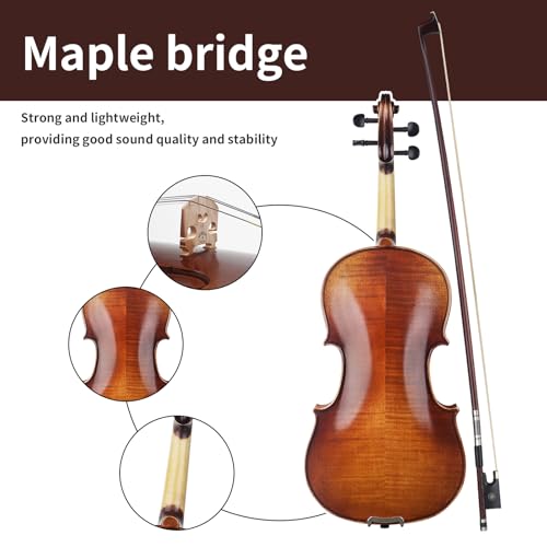 Image of AKLOT Violin Outfit 4 /4 Full Size, Spruce Violin and Ebony Fittings for Professional, Handmade Fiddle with Bow, Rosin, Backpack Strap, Carrying Case