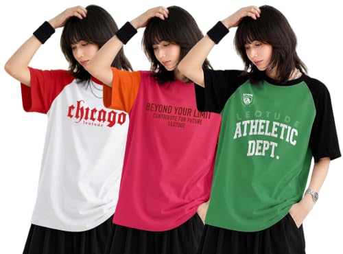 Image of LEOTUDE Half Sleeve Round Neck Tshirt for Women, Oversized Longline
