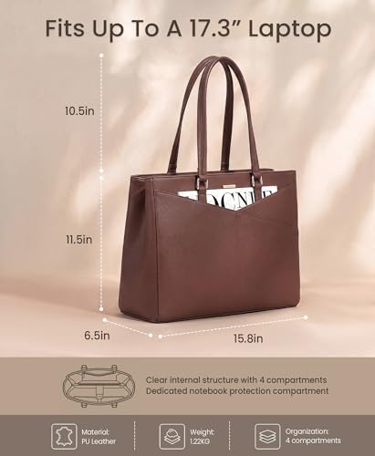 Image of LOVEVOOK Laptop Bag for Women 17.3 Inch Tote Bags Waterproof Leather Briefcase Computer Women Business Office Work Bag,Red Brown
