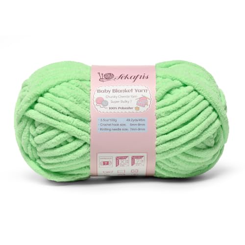 Image of 3.5 oz /49.2 yds Chunky Chenille Yarn for Crocheting, #7 Super Bulky Baby Blanket Yarn for Crocheting Soft, Fluffy Velvet Yarn for Knitting, Amigurumi Crochet Yarn for Crafts (Aqua Green)