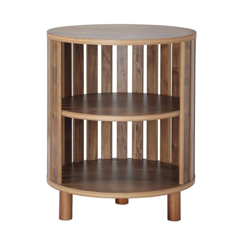 Calicosy – Table de Chevet Rond À Lames Ajourées H50 Cm – Bout de Canapé 3 Tablettes avec Accès Ouvert – 4 Pieds Bois Peints – Petit Meuble...