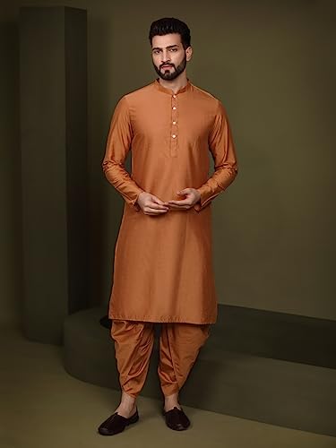 Image of KISAH Men's Navy Blue Printed Cotton Kurta - Regular Fit Long Tunic with Mandarin Collar | Ethnic Wear for Weddings & Festive Occasions