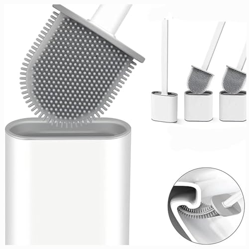 White 3-Pack Silicone Toilet Brush Set with Holder