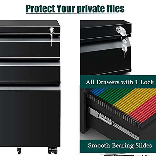 Googic 3-Drawer Mobile File Cabinets Rolling Metal Filing Cabinet For Legal & Letter File Anti-Tilt Design With Lock Under Desk Office Drawers Fully Assembled Except Casters Black #TOP3