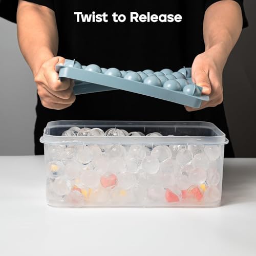 Image of Ice Ball Tray for Freezer with Lid, 33 Cavity Mini Round Ice Cube Maker, Easy Release Plastic Ice Mold, Stackable BPA Free Tray for Whiskey, Cocktails, Juice, Iced Coffee (Multi Color)