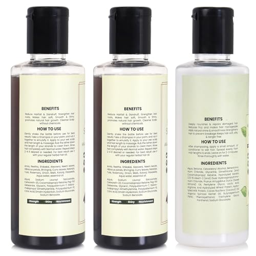 Image of Nature's Herbs Herbal Shampoo & Conditioner Combo | Amla Reetha Shikakai Hair Fall Control Shampoo with Aloe Vera Nourishing Conditioner for Smooth Soft Hair | Sulphate Paraben Free Herbal Hair Care Set | Men Women | 2 x 200 ml + 200 ml