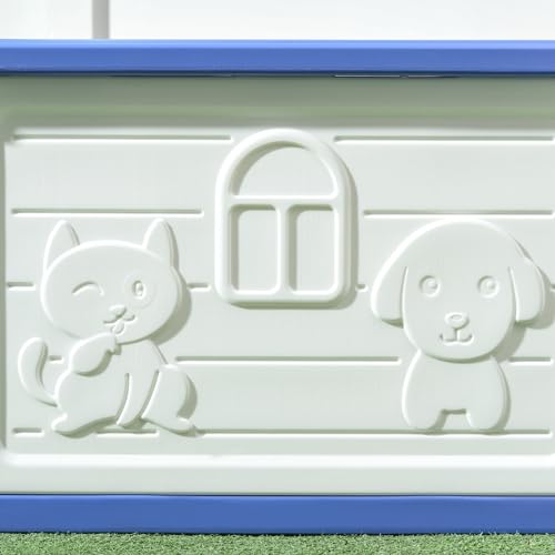 PawHut Hundehütte für den Außenbereich, aus Kunststoff, Haus für Hunde, mit Belüftungsöffnungen, wasserbeständig, Zwinger, Maße: 60 x 42 x 40 cm, Blau und Weiß