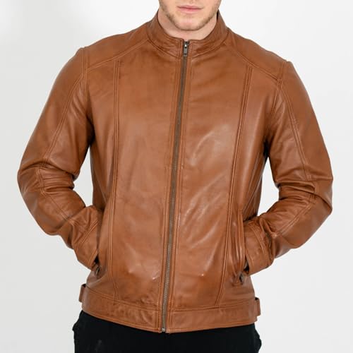 Image of BRICK LANE Stand Collar Leather Jacket for Men | Timeless Design - Genuine Lamb Nappa Leather Cafe Racer Jacket