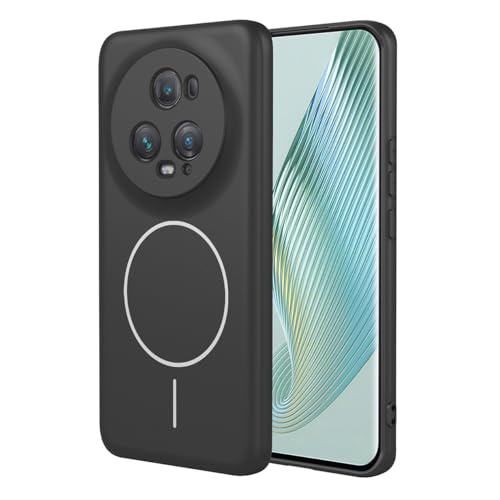 UPLAI Magnetisch Hülle für Honor Magic 5 Pro (Magic5 Pro) Ultra Dünn Seidig Flüssiges Silikon Stoßfest Handyhülle mit Kameraschutz Weich Faserfutter TPU Mode Schutzhülle. Schwarz
