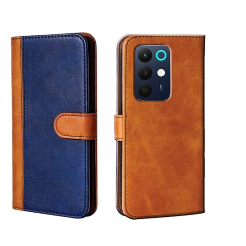 Image of amazon basics Realme 15X 5G Flip Cover | Card Pockets Wallet & Stand | Flip Cover for Realme 15X 5G (Beige and Blue)
