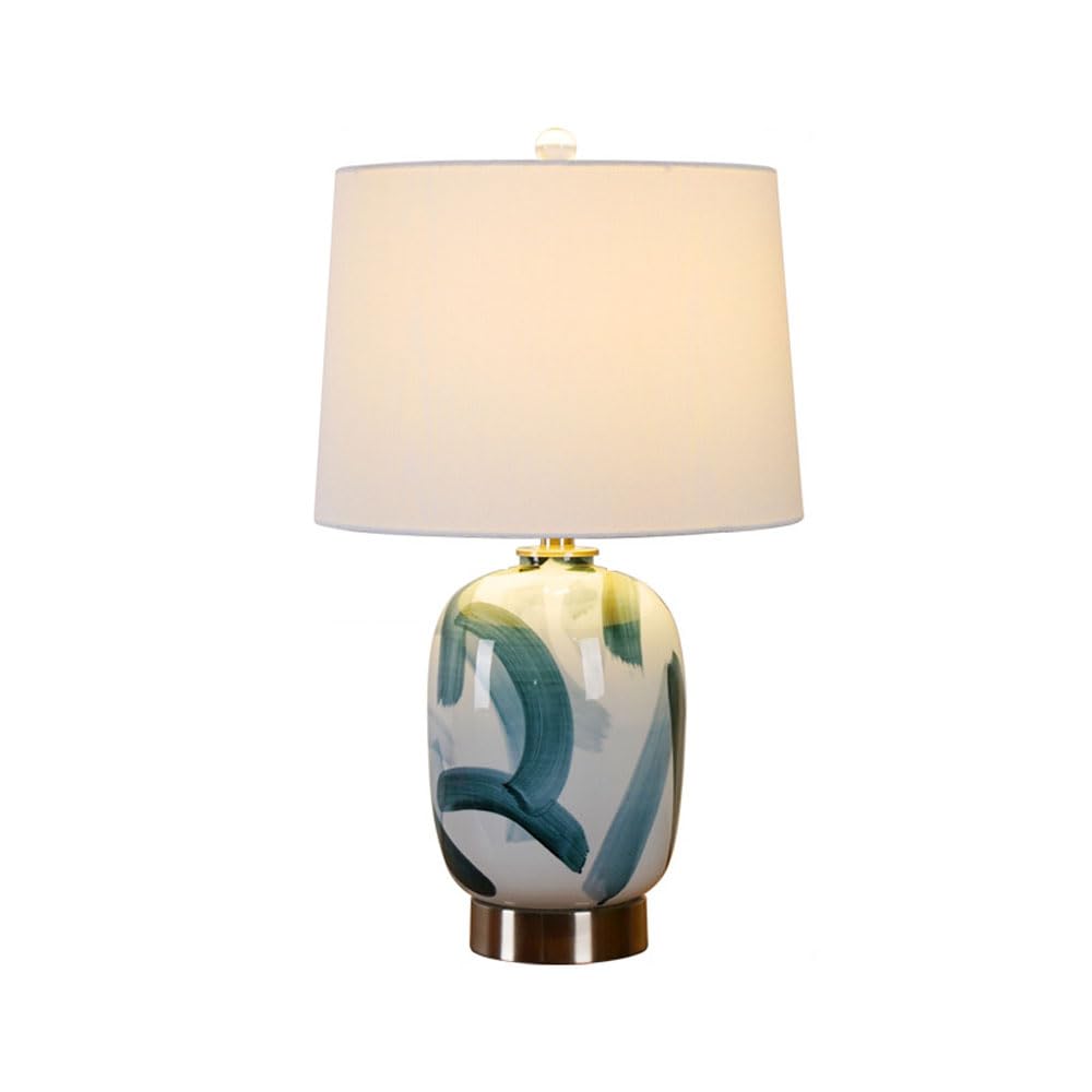 asdchZen 23.6" Ceramic Table Lamp Contemporary Classic Bedside Desk Nightstand Lamp Handmade Ink Splash Lamp Body For Bedroom Living Room Office College Bookcase-B,A