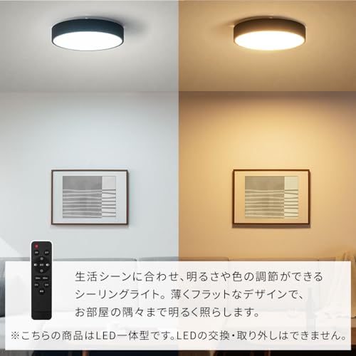 ぼん家具 シーリングライト LED 調光調色 リモコン付き 北欧風 天井照明 照明器具 12畳 48W 4700lm タイマー付き 常夜灯 おしゃれ 寝室 リビング ブラック [3]