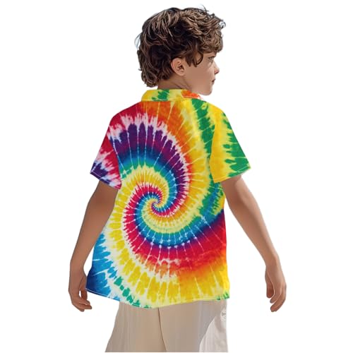 Image of Kids Tie-dye Hawaiian Shirt 80s Button Down Retro Short Sleeve Casual Beach Tropical Funny Party Outfits for Boys
