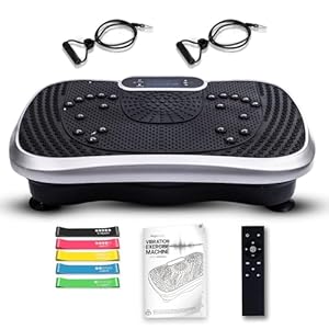 Fitness Trilplaat – Vergroot de spierkracht, vermindert buikvet – Thuis trainen met inbegrepen weerstandsbanden en afstandsbediening – Vibration plate met 5 programma’s, 99 intensiteitsniveaus