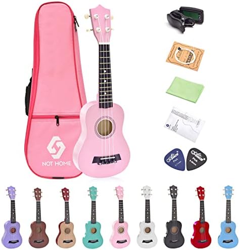 Soprano Ukulele Beginner Pack, 21 Inch Basswood kids Ukuleles Starter Kit with Gig Bag Digital Tuner Spare Strings and Picks. (pink)