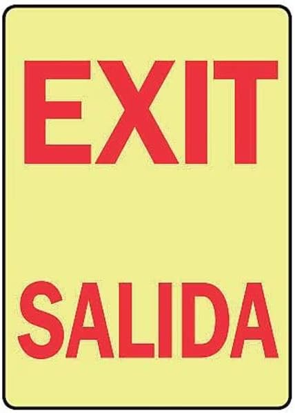 Exit Sign, Vinyl, 10" W, 14" H, Exit/Salida, Yellow, Mfr: SBMADC501GF-A