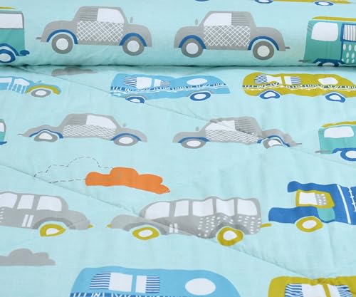 Image of FRESH FROM LOOM Rotary Printed Micro Fiber Comforter | Dohar | Quit | Single Bed | Double Weaved | Washable | Hypoallergenic Skin Friendly (Bus-Aqua | 60x90 Inches, Single Bed)