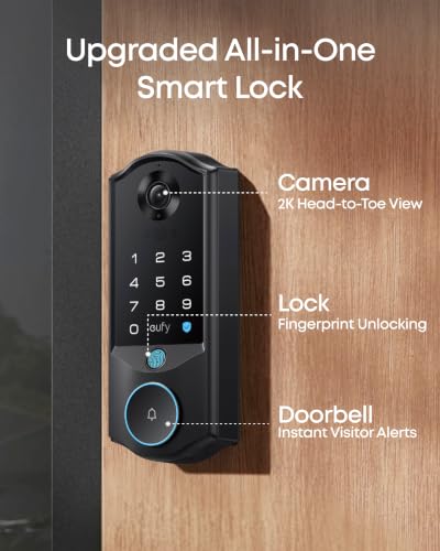 Image of eufy Security Smart Lock E40, Front Door Deadbolt with Facial Recognition | 3-in-1 Smart Entry with Video Doorbell, 2K Camera, Face Unlocking Keyless Entry, 32GB Local Storage, Dual Power, Matter