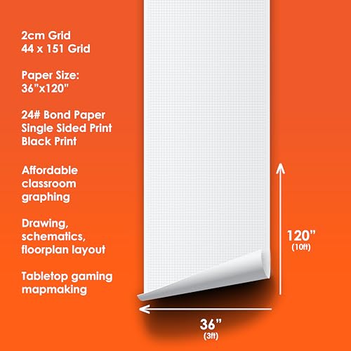 Geyer Instructional Products - Rolo grande de papel milimetrado de 91,4 cm x 304,8 cm, grade preta d