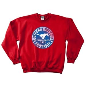 SMU Mustangs 50/50 Blended 8-Ounce Vintage Circle Crewneck Sweatshirt, Medium, Red