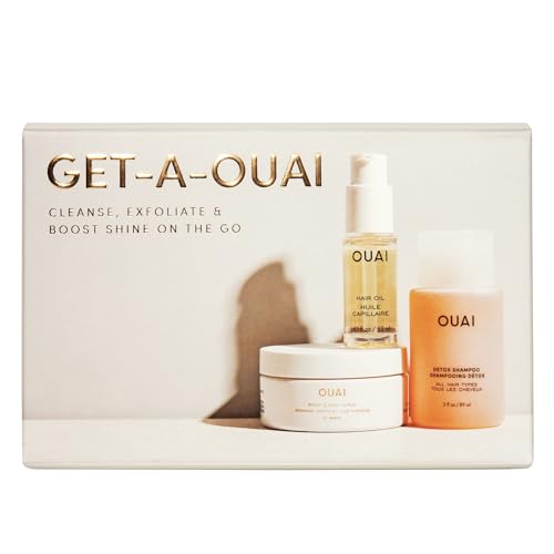 Get-a-OUAI Kit - Limited Edition - Travel Sizes of Deep Cleansing Detox Shampoo, Exfoliating Scalp & Body Scrub St. Barts + Shine-Boosting Hair Oil - 3-1 Gift Set