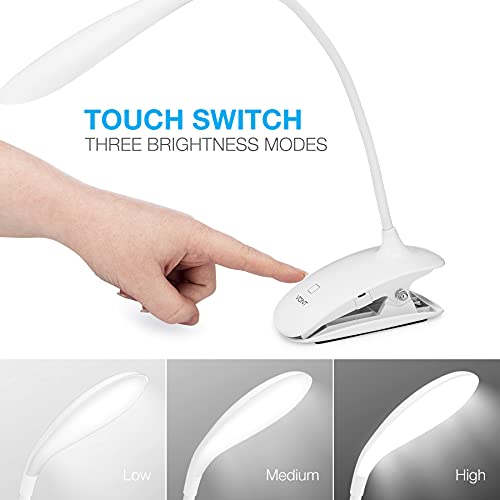 Vont LED Clip On Reading Light, Book Light, 16 Eye Protection LEDs, Bed Light, Clip on Light with 3 Brightness Level, USB Rechargeable, Reading Lamp