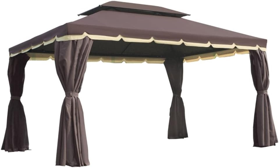 Garden Gazebo 4x3m Aluminum Gazebo with Ventilation Roof Curtains for Parties Events Outdoor Cafe