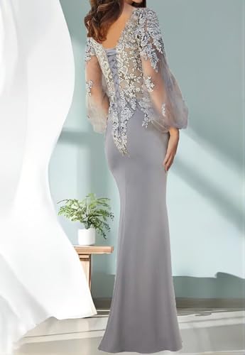 Mother of The Bride Dresses Long Sleeves Formal Evening Gowns Laces Appliques Wedding Party V-Neck Prom Dress2