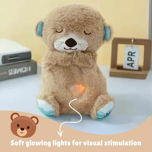 Image of Niku Breathing Teddy Bear Otter Soft Toys for Kids Baby Girls Grey Colour | Glowing Music for Baby Sensory Sleep | Lights Rhythmic Simulation Plush with Soothing Sound | Best Birthday Gift
