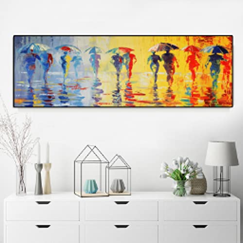 Peinture Imprimé sur Toile Abstraite Pluie Grand Format Parapluie 70x210