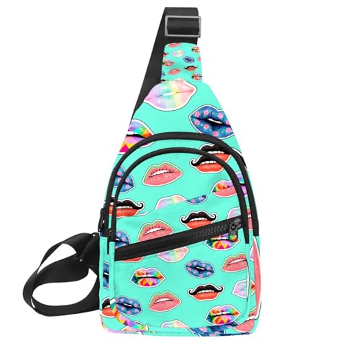 Bolso bandolera multicolor de 30x18cm tipo mochila de hombro para pecho con diseño de labios