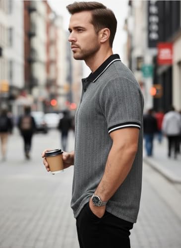 Image of Mack Jonney Men's Premium Jacquard Polo T-Shirt | Short Sleeve Soft Knit Fabric | Stylish Casual & Smart Wear Polo-M6907