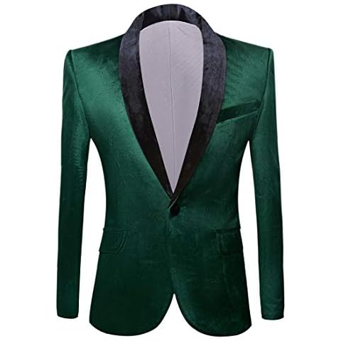 PYJTRL Mens Fashion Velvet Suit Jacket Slim Fit Blazers (Green, 44) Cover