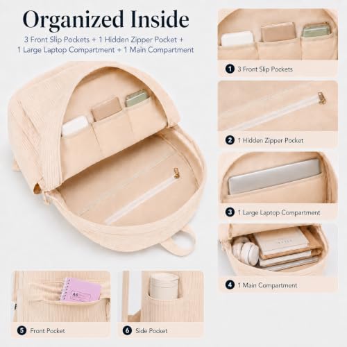 Image of BTOOP School Backpack for Teens Girls, Cute Corduroy Bookbag Lightweight 15.6 inch Laptop Bag for Women Casual High School College
