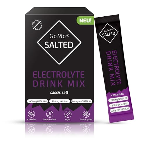 GoMo SALTED Hydration Aid, suikervrije, caloriearme elektrolyten, snellere wateropname en hydratatie, 30 porties met Zwitsers alpenzout, cassissmaak