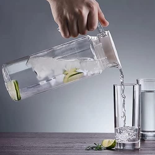 Image of NeWine Premium 1.1 Liter Glass Water Jug with Airtight Lid & Handle | 1100ML Transparent Beverage Carafe for Home Office Etc | Pitcher for Serve Juice Milk Beverage Chaas Cocktail (Octagonal)