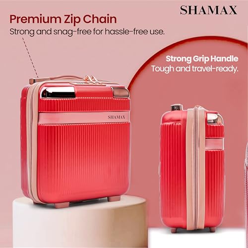 Image of SHAMAX Portable Vanity Box Makeup Organiser Case Stylish Premium Cosmetic Storage Box for Jewellery, Skincare & Beauty Products, TSA Lock with Password Feature, Zipper Closure, Carry Handle(Red)