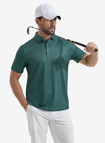 Polos para hombre transpirables para golf, de manga corta y corte ajustado, con estampado miniatura 4