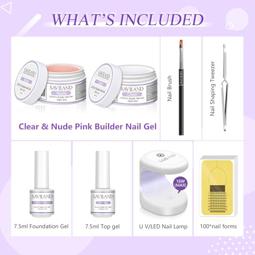 SAVILAND Builder Nail Gel Kit: Nail Extension Kit With Mini Nail Lamp 100Pcs Nail Forms Clear Pink Builder Gels,Builder Gels For Nails Kit Nail Extension Nail Strengthen with Nail Art Manicure Tools - Image 4