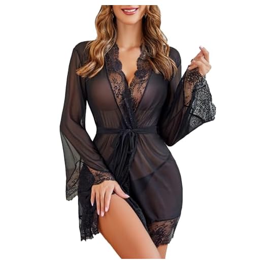 Avidlove Women Lace Kimono Robe Babydoll Sexy Lingerie Mesh Chemise Nightgown Cover Up