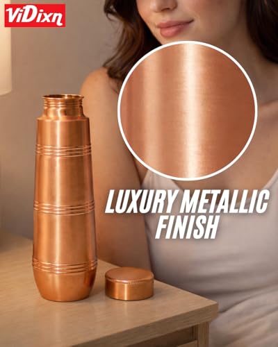 Image of Pure Copper Water Bottle 950ml - Slim & Stylish Ayurvedic Tamra Jal Bottle, Leakproof Screw Cap, BPA Free, 100% Copper Drinking Bottle for Home, Office, Gym & Travel