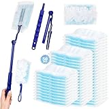 / Aurinovellia 52 Pièces Plumeau Poussiere Recharge Kit avec 1 Manche Courts et 1 Manche Télescopique, Plumeau Magnétique, pour Nettoyage des Plafonds, Meubles, Voitures, Ventilateurs Bleu 18,5×11,5 cm