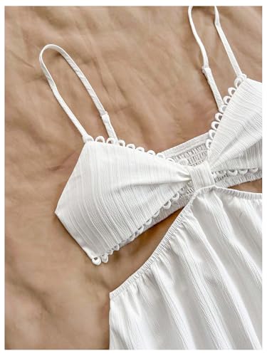 MakeMeChic Women's V Neck Cami Dress Cut Out Sleeveless Shirred Flare Summer Mini Dresses4