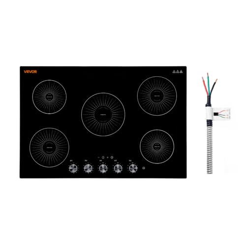 Image of VEVOR Induction Cooktop 30inch 5 Burners Built-in Electric Stove 220V 9200W, Induction Burner for Kitchen, with 11 Power Levels, Knob Control, Ceramic Glass Surface, Child Lock