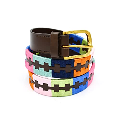 OdontoMed2011 Leather Polo Belt Hand-Stitched leather belt 42" Length Handmade Hand Woven Pattern In Multi Color With Buckle BLT-092