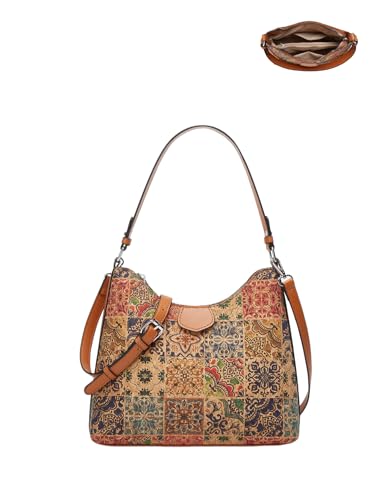 Cork Shoulder Bag for Women Bohemian Style Vintage Crossbody Handbag Hobo Satchel Purse (B-2)