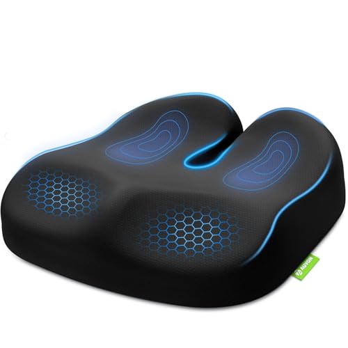 AUVON Cojín Coxis de Asiento Contorneado Ortopédico, Cojín Ergonómico para Silla Oficina y Coche - Cojin Viscoelastico, Aumenta la Comodidad al Sentarse, Mejora la Circulación, Alivia el Coxis