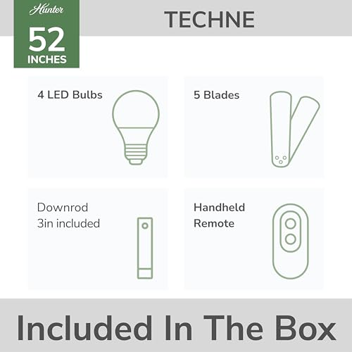 Image of Hunter Techne, Indoor, Ceiling Fan, Smart, Quiet, 52 inch, Matte White