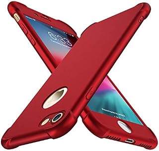 ORETECH iPhone 7 Case, iPhone 8 Case, with[2 x Tempered Glass Screen Protector] 360 Shockproof iPhone 7/8 Cover Ultra Thin Anti Scratch Hard PC Silicone TPU Bumper Rubber iPhone 7/8 Case - Red